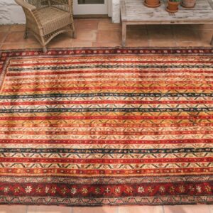 Colorful Antique Striped Shawl Pattern Persian Bidjar Gallery Rug (SKU 21471) - styled overhead view