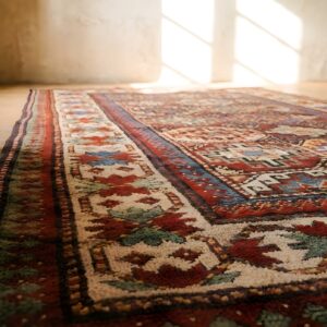 Colorful Tribal Crab Border Antique Colorful Caucasian Moghan Rug (SKU 22255) - in-room detail
