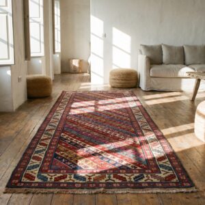 Antique Colorful Tribal Stripe Caucasian Shirvan Hallway Runner Rug (SKU 18632) - room view