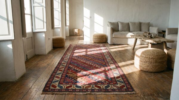 Antique colorful tribal stripe caucasian shirvan hallway runner rug (sku 18632) - room view