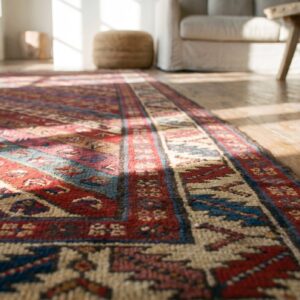Antique Colorful Tribal Stripe Caucasian Shirvan Hallway Runner Rug (SKU 18632) - in-room detail