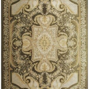 Contemporay Luxury Green Field Medallion Antique European Savonnerie Gallery Rug