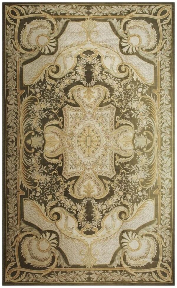 Contemporay luxury green field medallion antique european savonnerie gallery rug 1 Contemporay luxury green field medallion antique european savonnerie gallery rug