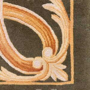Contemporay Luxury Green Field Medallion Antique European Savonnerie Gallery Rug - detail view 2