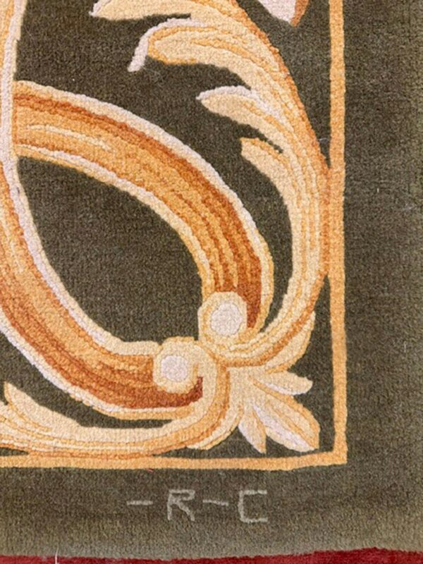 Contemporay luxury green field medallion antique european savonnerie gallery rug 3 Contemporay luxury green field medallion antique european savonnerie gallery rug - detail view 2