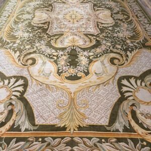 Contemporay Luxury Green Field Medallion Antique European Savonnerie Gallery Rug - detail view 5