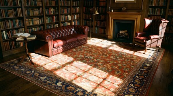 Coral antique allover design square persian sultanabad rug 7 Coral antique allover design square persian sultanabad rug (sku 24076) - room view