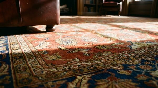 Coral antique allover design square persian sultanabad rug 8 Coral antique allover design square persian sultanabad rug (sku 24076) - in-room detail