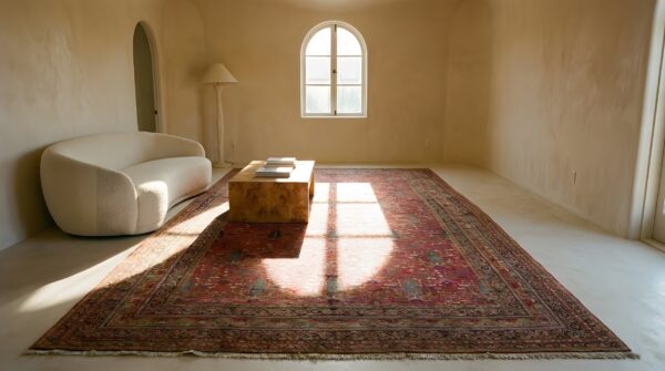 Coral background cypress tree pattern antique long and narrow oversized persian afshar rug 8 Coral background cypress tree pattern antique long and narrow oversized persian afshar rug (sku 25580) - room view