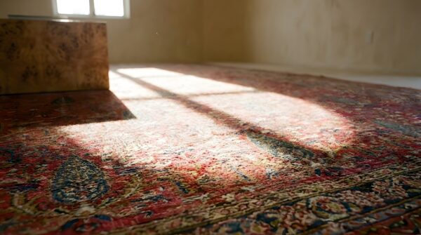 Coral background cypress tree pattern antique long and narrow oversized persian afshar rug 9 Coral background cypress tree pattern antique long and narrow oversized persian afshar rug (sku 25580) - in-room detail