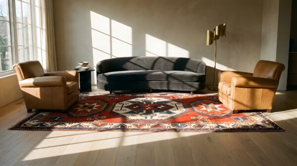 Coral bold tribal antique late 19th century tribal caucasian lori pambak rug (sku 24919) - room view