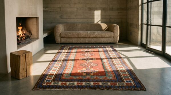 Coral antique caucasian caucasus - kazak knotted rug 8 Coral antique caucasian caucasus - kazak knotted rug (sku 19319) - room view