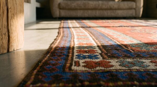 Coral antique caucasian caucasus - kazak knotted rug 9 Coral antique caucasian caucasus - kazak knotted rug (sku 19319) - in-room detail