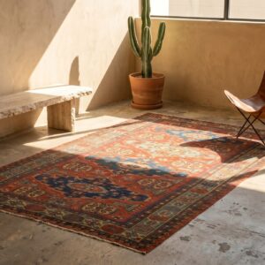 Antique Coral Caucasian Flatweave Rustic Tribal Soumak Area Rug (SKU 18577) - room view