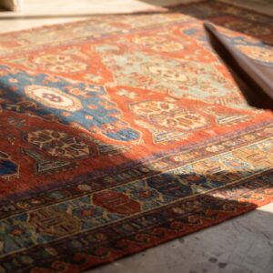 Antique Coral Caucasian Flatweave Rustic Tribal Soumak Area Rug (SKU 18577) - in-room detail
