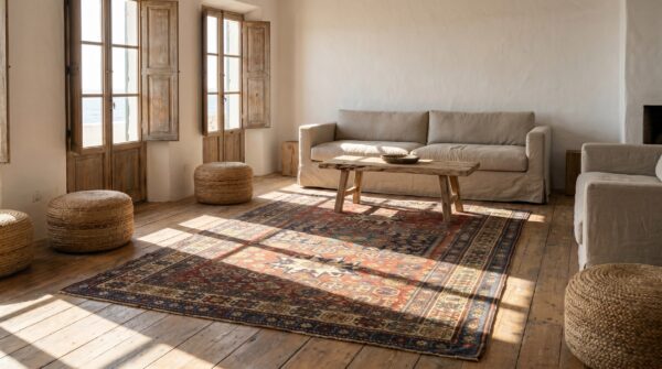 Antique coral caucasian - shirvan caucasian knotted rug 7 Antique coral caucasian - shirvan caucasian knotted rug (sku 17803) - room view