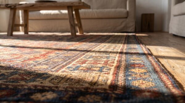 Antique coral caucasian - shirvan caucasian knotted rug 8 Antique coral caucasian - shirvan caucasian knotted rug (sku 17803) - in-room detail