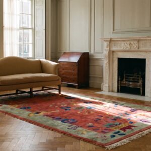 Coral Wool Knotted Chinese 1920s Antique - Art Deco Rectangle Small Scatter Size Rug (SKU 25738) - room view