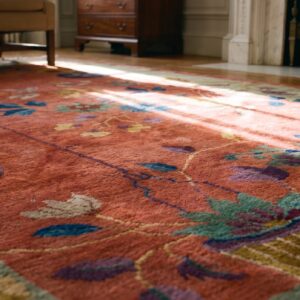 Coral Wool Knotted Chinese 1920s Antique - Art Deco Rectangle Small Scatter Size Rug (SKU 25738) - in-room detail