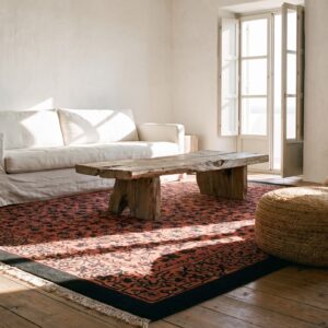 Coral Chinese Art Deco Knotted Wool Antique Room Size 1920s Rectangle Rug (SKU 22377) - room view