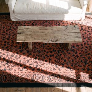 Coral Chinese Art Deco Knotted Wool Antique Room Size 1920s Rectangle Rug (SKU 22377) - styled overhead view