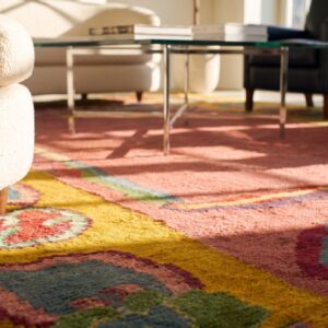 Antique Coral Chinese Art Deco Small Scatter Size 1920s Wool Knotted Rug (SKU 24488) - in-room detail