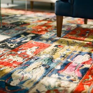 Coral Antique Chinese Figural Pictorial Mid 19th Century Textile Art (SKU 25149) - in-room detail