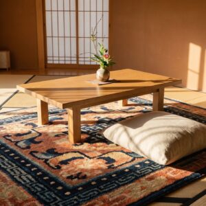 Antique Coral Chinese Square Ningxia Geometric Knotted Rug (SKU 25092) - room view