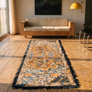 Coral Antique Cloud Band Chinese Dragon Koi Fish Design Silk Textile (SKU 22575) - room view
