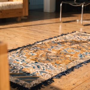 Coral Antique Cloud Band Chinese Dragon Koi Fish Design Silk Textile (SKU 22575) - in-room detail