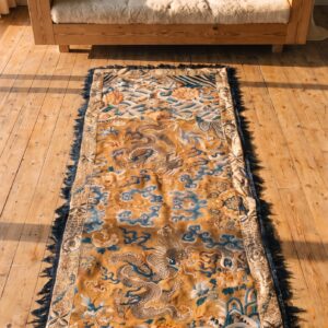Coral Antique Cloud Band Chinese Dragon Koi Fish Design Silk Textile (SKU 22575) - styled overhead view