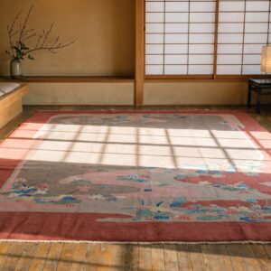 Coral Color Antique Artistic Floral Pattern Chinese Deco Wool Rug (SKU 23105) - room view
