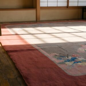 Coral Color Antique Artistic Floral Pattern Chinese Deco Wool Rug (SKU 23105) - in-room detail