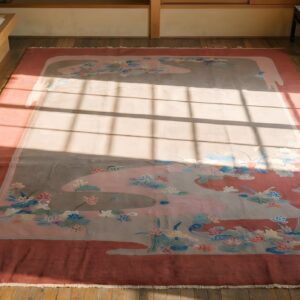 Coral Color Antique Artistic Floral Pattern Chinese Deco Wool Rug (SKU 23105) - styled overhead view