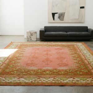 Coral Color Room Size Antique Irish Donegal Arts and Crafts Design Rug (SKU 18505) - room view
