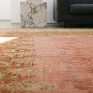 Coral Color Room Size Antique Irish Donegal Arts and Crafts Design Rug (SKU 18505) - in-room detail