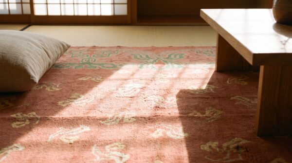 Antique coral donegal - arts & crafts ireland 1930s rug 10 Antique coral donegal - arts & crafts ireland 1930s rug (sku 25511) - in-room detail