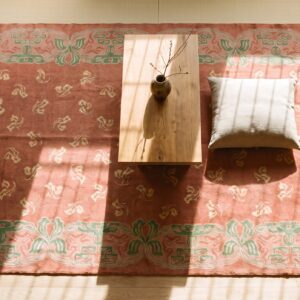 Antique Coral Donegal - Arts & Crafts Ireland 1930s Rug (SKU 25511) - styled overhead view