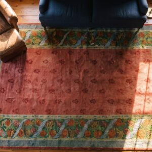 Antique Coral Donegal - Arts & Crafts Large Room Size Wool Rug (SKU 25495) - styled overhead view