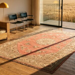 Antique Coral East Turkestan Khotan Wide Gallery Size Wool Rug (SKU 19309) - room view