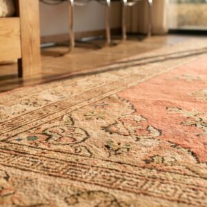 Antique Coral East Turkestan Khotan Wide Gallery Size Wool Rug (SKU 19309) - in-room detail