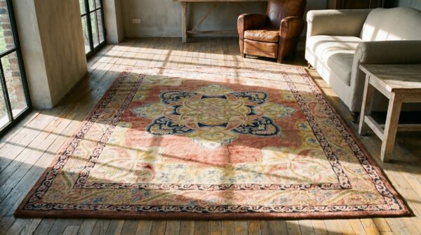 Coral european design antique american hooked area rug 7 Coral european design antique american hooked area rug (sku 19718) - room view