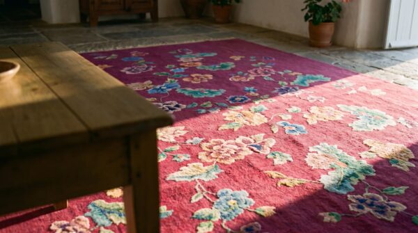 Coral antique floral design room size chinese deco rug 6 Coral antique floral design room size chinese deco rug (sku 21771) - in-room detail