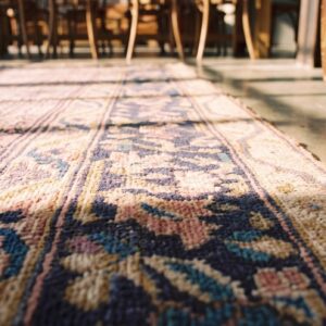Coral Antique Geometric Design Indian Agra Area Rug (SKU 21359) - in-room detail