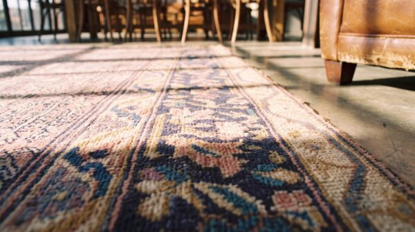 Coral antique geometric design indian agra area rug 7 Coral antique geometric design indian agra area rug (sku 21359) - in-room detail
