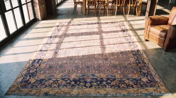 Coral antique geometric design indian agra area rug 2 Coral antique geometric design indian agra area rug (sku 21359) - styled overhead view