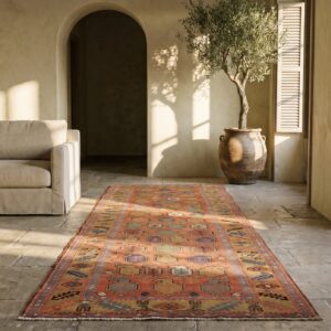 Antique Coral Geometric Tribal Paisley Persian Bakshaish Hallway Runner Rug (SKU 19353) - room view