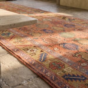 Antique Coral Geometric Tribal Paisley Persian Bakshaish Hallway Runner Rug (SKU 19353) - in-room detail