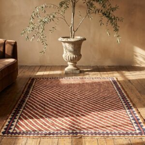 Coral Ivory Antique Geometric Tribal Stripe Design Persian Gabbeh Small Scatter Size Rug (SKU 19179) - room view