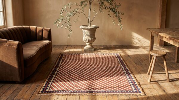 Coral ivory antique geometric tribal stripe design persian gabbeh small scatter size rug 8 Coral ivory antique geometric tribal stripe design persian gabbeh small scatter size rug (sku 19179) - room view